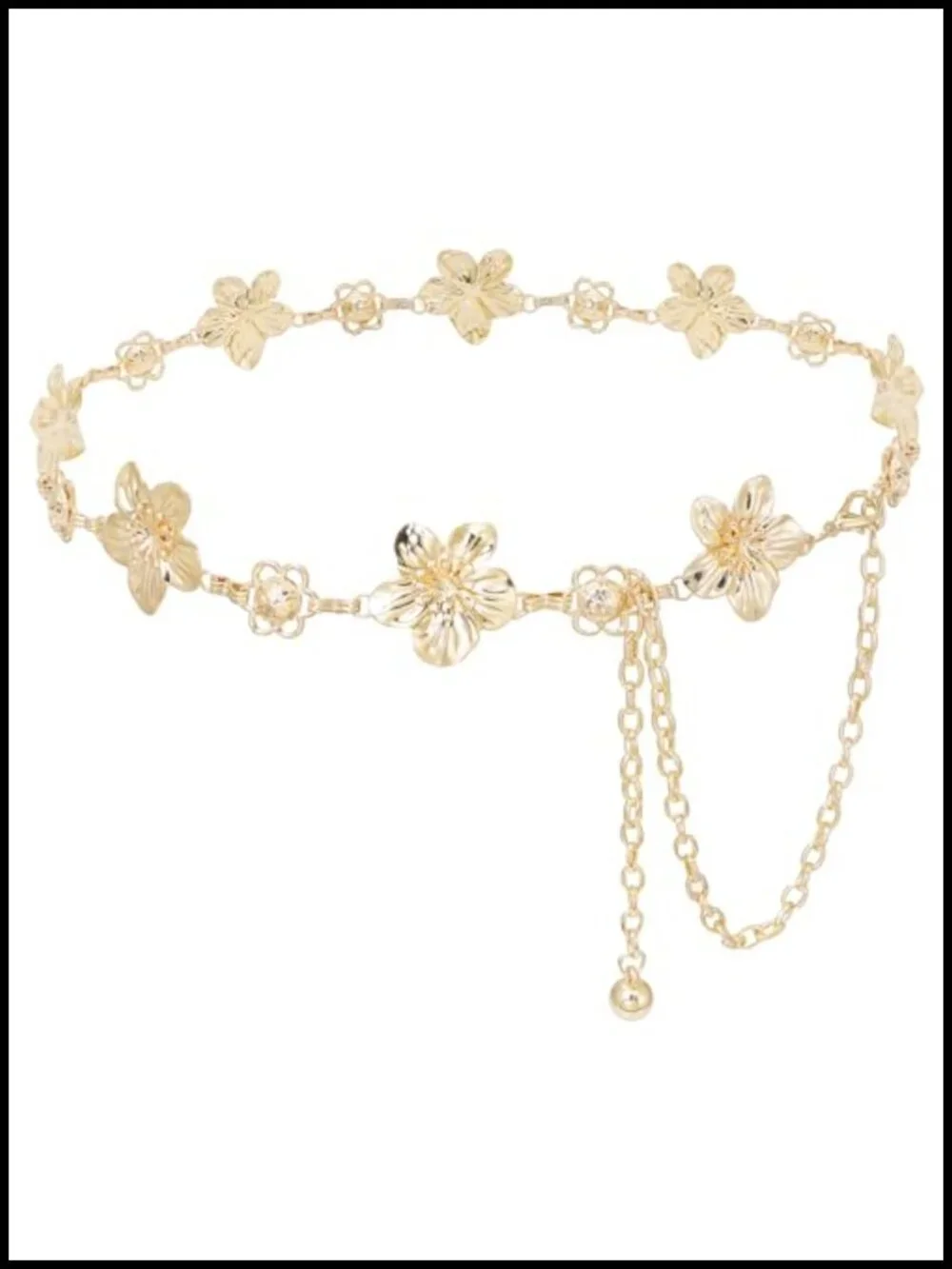 Metal Chain Belt with Flower Accents Lobster Clasp Waist Body Chain for Dresses